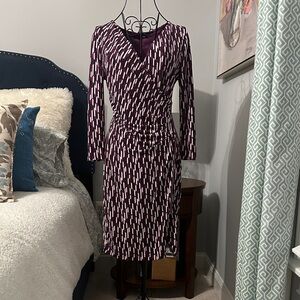 41 Hawthorn Geometric Long Sleeve Faux Wrap Dress in Purple and White